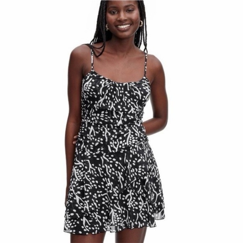 Large dvf target mesh ruched dress Black White coral Patterned Strap short